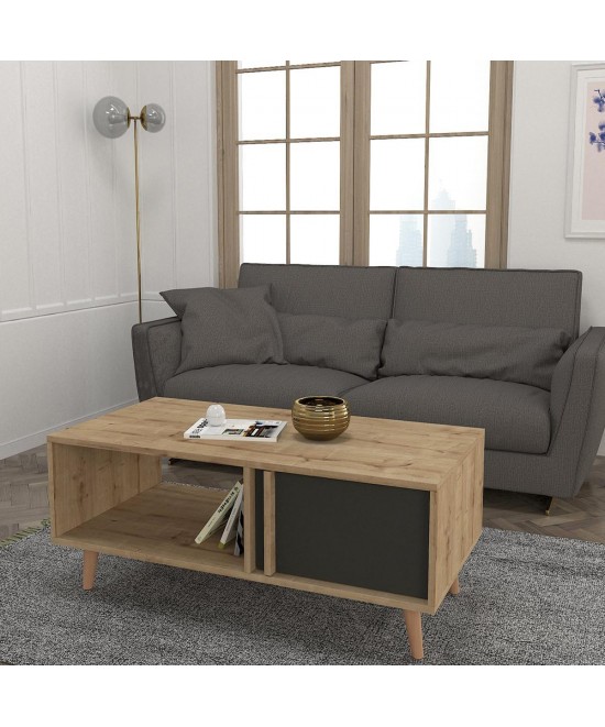 Τραπεζάκι Σαλονιού ArteLibre ANDROS Φυσικό/Ανθρακί Μοριοσανίδα/Μελαμίνη 120x60x45cm