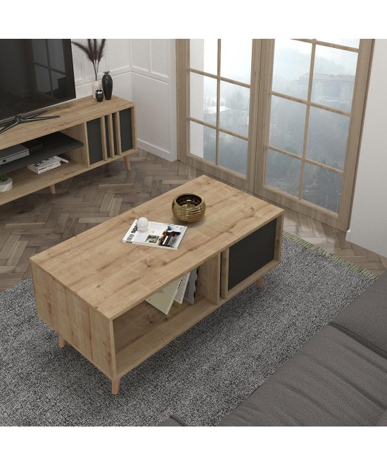 Τραπεζάκι Σαλονιού ArteLibre ANDROS Φυσικό/Ανθρακί Μοριοσανίδα/Μελαμίνη 120x60x45cm