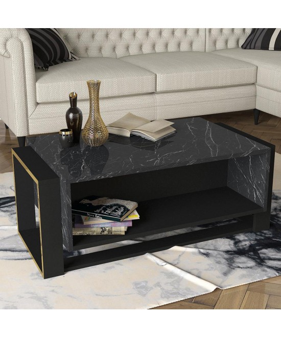 Τραπεζάκι Σαλονιού ArteLibre LEVITHA Μαύρο Μοριοσανίδα/Μελαμίνη 108x60x40cm