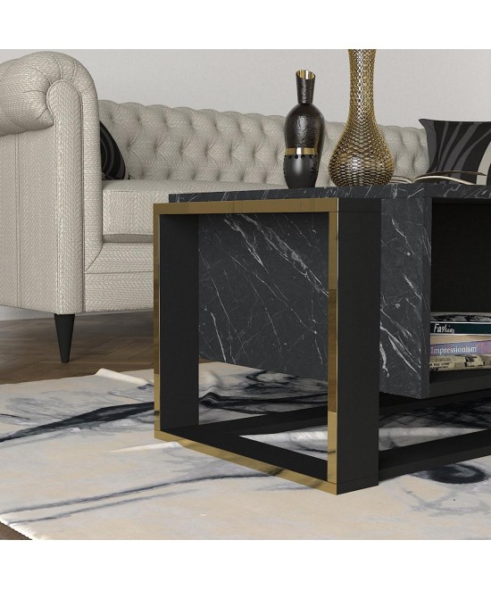 Τραπεζάκι Σαλονιού ArteLibre LEVITHA Μαύρο Μοριοσανίδα/Μελαμίνη 108x60x40cm