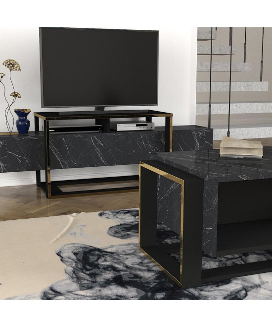 Τραπεζάκι Σαλονιού ArteLibre LEVITHA Μαύρο Μοριοσανίδα/Μελαμίνη 108x60x40cm