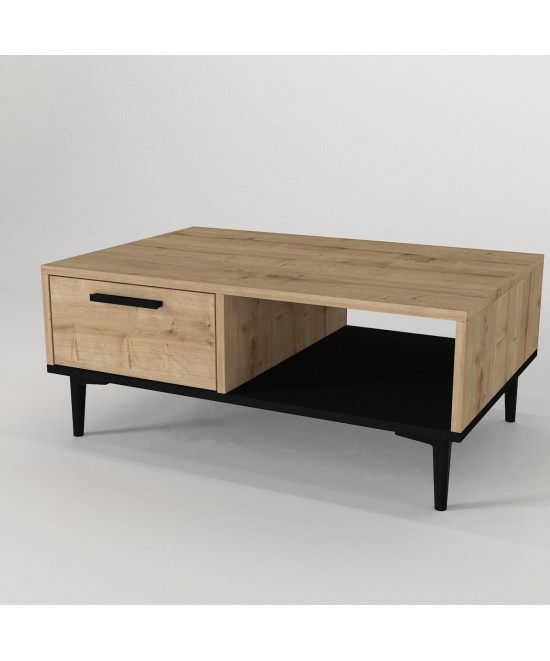 Τραπεζάκι Σαλονιού ArteLibre BANNO Φυσικό/Μαύρο Μοριοσανίδα/Μελαμίνη 90x60x38cm