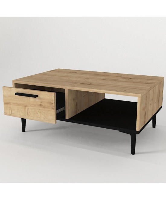 Τραπεζάκι Σαλονιού ArteLibre BANNO Φυσικό/Μαύρο Μοριοσανίδα/Μελαμίνη 90x60x38cm