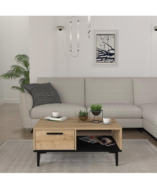 Τραπεζάκι Σαλονιού ArteLibre BANNO Φυσικό/Μαύρο Μοριοσανίδα/Μελαμίνη 90x60x38cm