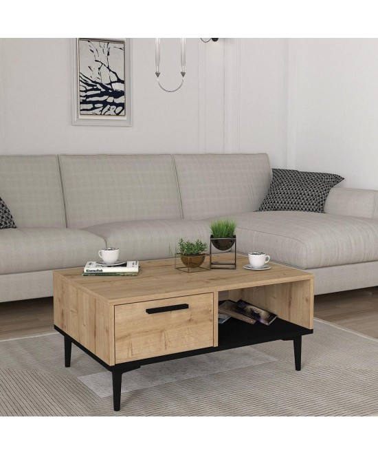 Τραπεζάκι Σαλονιού ArteLibre BANNO Φυσικό/Μαύρο Μοριοσανίδα/Μελαμίνη 90x60x38cm