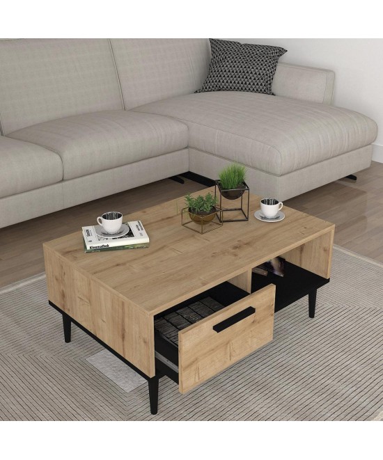 Τραπεζάκι Σαλονιού ArteLibre BANNO Φυσικό/Μαύρο Μοριοσανίδα/Μελαμίνη 90x60x38cm