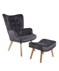 Πολυθρόνα Μπερζέρα Με Υποπόδιο ArteLibre ANIDORI Γκρι Βελούδο/Ξύλο 73x69x96cm