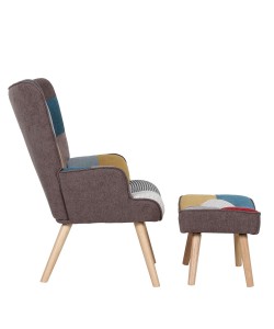 Πολυθρόνα Μπερζέρα Με Υποπόδιο ArteLibre BRIAR Patchwork Ύφασμα/Ξύλο 73x69x96cm