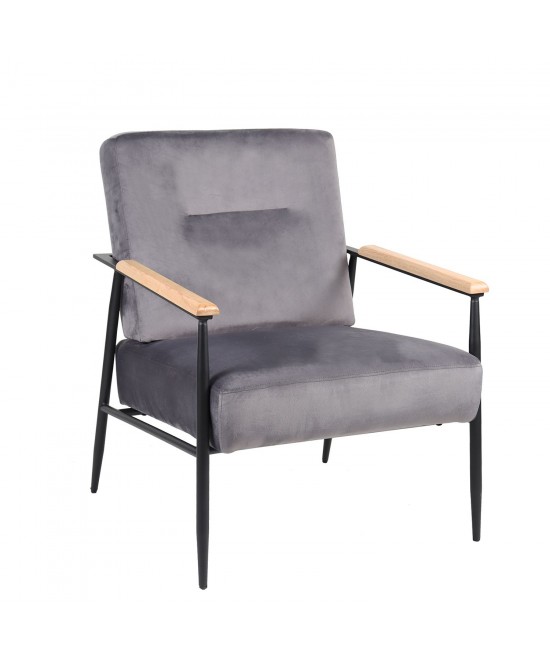 Πολυθρόνα ArteLibre ISILEE Γκρι Βελούδο/Μέταλλο/Ξύλο 76x66x87cm