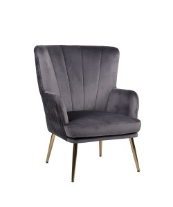 Πολυθρόνα ArteLibre KOLDENREE Γκρι Βελούδο/Μέταλλο/Ξύλο 74x72x91cm