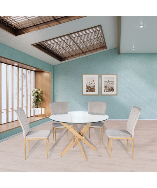 Τραπέζι ArteLibre KATLA Διάφανο/Φυσικό Γυαλί/Ξύλο 120x120x75cm