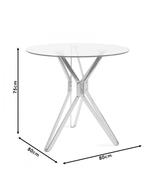 Τραπέζι ArteLibre BIHOR Διάφανο/Χρώμιο Γυαλί/Μέταλλο 80x80x75cm