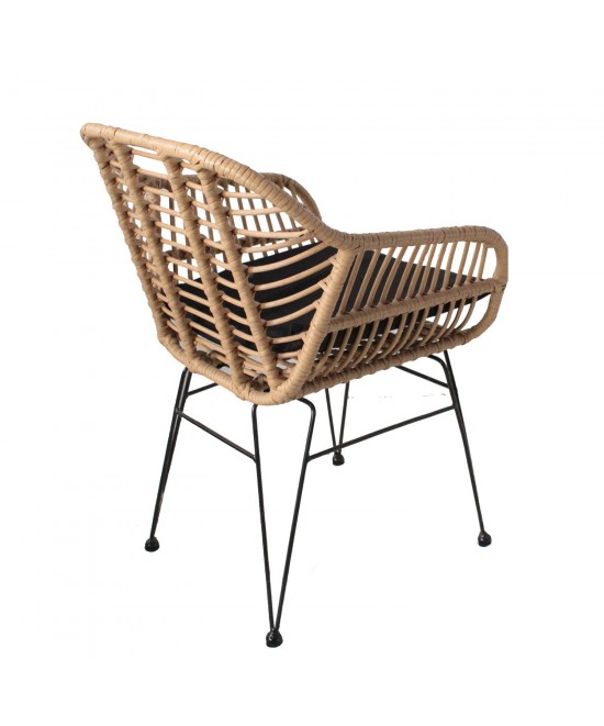 Καρέκλα Κήπου ArteLibre ACTORIUS Φυσικό/Μαύρο Μέταλλο/Rattan 57x53x81cm