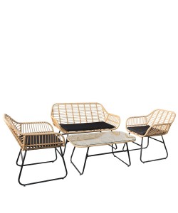 Σετ Σαλόνι Κήπου ArteLibre ACILIUS Φυσικό/Μαύρο Μέταλλο/Rattan 2θ. Καναπές+2 Πολυθρόνες+Τραπεζάκι
