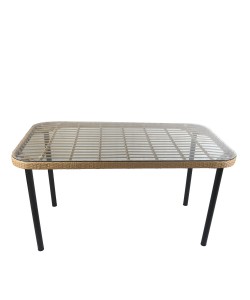 Τραπέζι Κήπου ArteLibre AMPIUS Φυσικό/Μαύρο Μέταλλο/Rattan/Γυαλί 160x90x73cm