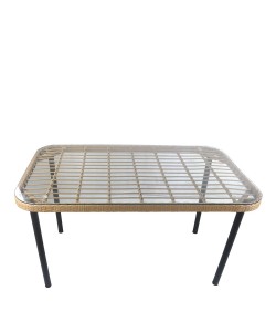 Τραπέζι Κήπου ArteLibre AMPIUS Φυσικό/Μαύρο Μέταλλο/Rattan/Γυαλί 160x90x73cm