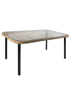 Τραπέζι Κήπου ArteLibre AMPIUS Φυσικό/Μαύρο Μέταλλο/Rattan/Γυαλί 160x90x73cm