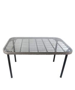 Τραπέζι Κήπου ArteLibre AMPIUS Γκρι/Μαύρο Μέταλλο/Rattan/Γυαλί 160x90x73cm