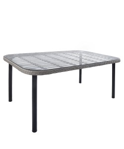 Τραπέζι Κήπου ArteLibre AMPIUS Γκρι/Μαύρο Μέταλλο/Rattan/Γυαλί 160x90x73cm