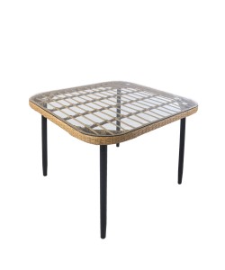 Τραπέζι Κήπου ArteLibre ANTIUS Φυσικό/Μαύρο Μέταλλο/Rattan/Γυαλί 80x80x73cm