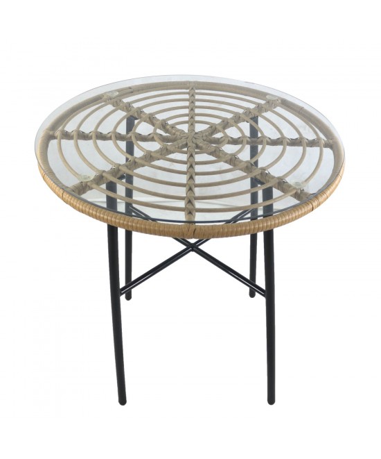 Τραπέζι Κήπου ArteLibre APPIUS Φυσικό/Μαύρο Μέταλλο/Rattan/Γυαλί 70x70x74cm Τραπέζι Κήπου ArteLibre APPIUS Φυσικό/Μαύρο Μέταλλο/Rattan/Γυαλί 70x70x74cm
