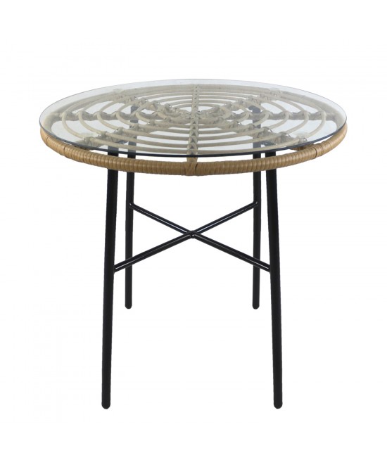 Τραπέζι Κήπου ArteLibre APPIUS Φυσικό/Μαύρο Μέταλλο/Rattan/Γυαλί 70x70x74cm Τραπέζι Κήπου ArteLibre APPIUS Φυσικό/Μαύρο Μέταλλο/Rattan/Γυαλί 70x70x74cm