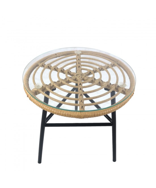 Τραπέζι Κήπου ArteLibre ARELLIUS Φυσικό/Μαύρο Μέταλλο/Rattan/Γυαλί 45x45x46cm Τραπέζι Κήπου ArteLibre ARELLIUS Φυσικό/Μαύρο Μέταλλο/Rattan/Γυαλί 45x45x46cm