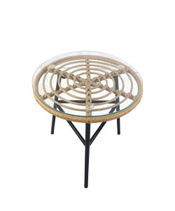 Τραπέζι Κήπου ArteLibre ARELLIUS Φυσικό/Μαύρο Μέταλλο/Rattan/Γυαλί 45x45x46cm