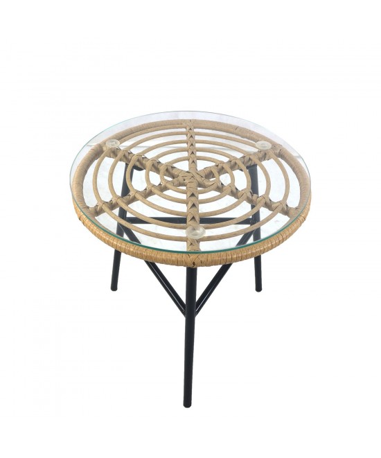 Τραπέζι Κήπου ArteLibre ARELLIUS Φυσικό/Μαύρο Μέταλλο/Rattan/Γυαλί 45x45x46cm Τραπέζι Κήπου ArteLibre ARELLIUS Φυσικό/Μαύρο Μέταλλο/Rattan/Γυαλί 45x45x46cm