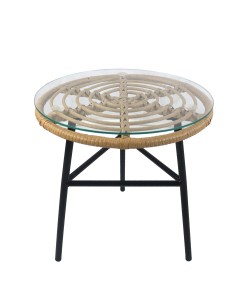 Τραπέζι Κήπου ArteLibre ARELLIUS Φυσικό/Μαύρο Μέταλλο/Rattan/Γυαλί 45x45x46cm