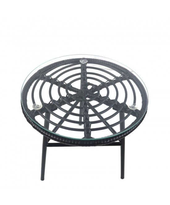 Τραπέζι Κήπου ArteLibre ARELLIUS Μαύρο Μέταλλο/Rattan/Γυαλί 45x45x46cm