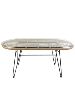 Τραπέζι Κήπου ArteLibre ARRIUS Φυσικό/Μαύρο Μέταλλο/Rattan/Γυαλί 100x45x46cm