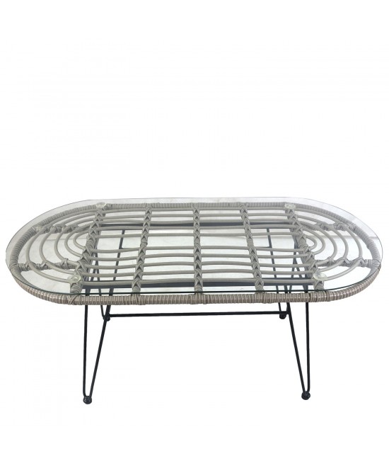 Τραπέζι Κήπου ArteLibre ARRIUS Γκρι/Μαύρο Μέταλλο/Rattan/Γυαλί 100x45x46cm Τραπέζι Κήπου ArteLibre ARRIUS Γκρι/Μαύρο Μέταλλο/Rattan/Γυαλί 100x45x46cm