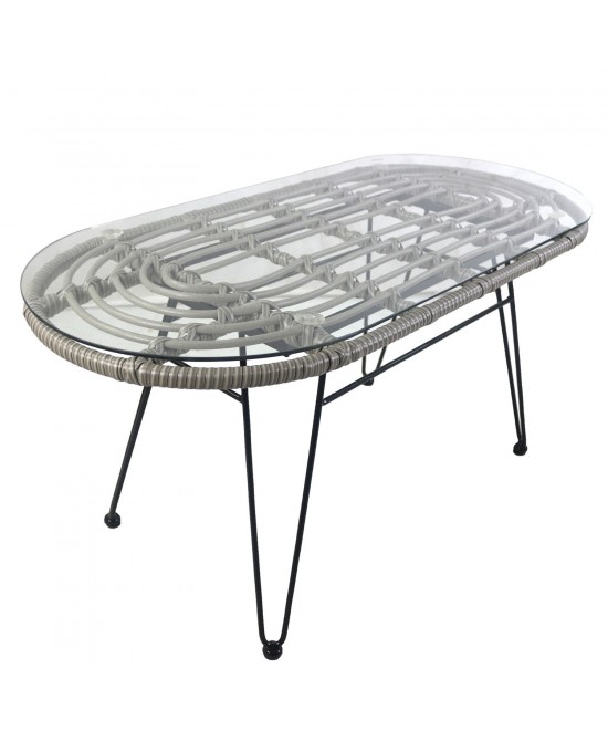 Τραπέζι Κήπου ArteLibre ARRIUS Γκρι/Μαύρο Μέταλλο/Rattan/Γυαλί 100x45x46cm Τραπέζι Κήπου ArteLibre ARRIUS Γκρι/Μαύρο Μέταλλο/Rattan/Γυαλί 100x45x46cm
