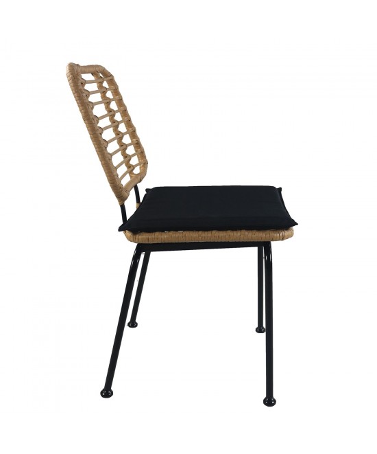 Καρέκλα Κήπου ArteLibre ATIUS Φυσικό/Μαύρο Μέταλλο/Rattan 46.5x55x86cm