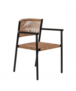 Πολυθρόνα Κήπου ArteLibre INGA Μαύρο/Φυσικό Αλουμίνιο/Rattan 55.5x50x77.5cm