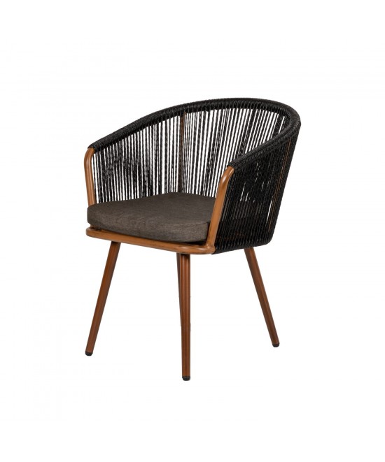 Πολυθρόνα Κήπου ArteLibre LOFOI Μαύρο/Καφέ Αλουμίνιο/Rattan 60x62x81cm