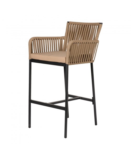 Σκαμπό ArteLibre KINTAMPO Μπεζ/Μαύρο Αλουμίνιο/Rattan 55x58x108cm