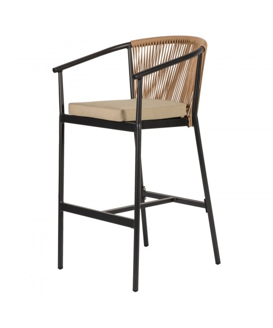 Σκαμπό ArteLibre MANDRAKA Μαύρο/Φυσικό Αλουμίνιο/Rattan 56x63x108cm
