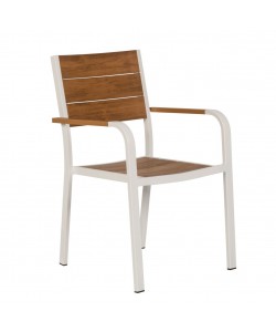 Πολυθρόνα Κήπου ArteLibre GOUINA Λευκό/Καρυδί Αλουμίνιο/Ξύλο 55x55x86cm