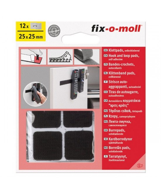 Επιφάνειες Hook+Loop Αυτοκόλλητο Μαύρο 25x25mm 12Σετ