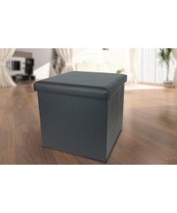Σκαμπό Με Αποθηκευτικό Χώρο Μαύρο Δέρμα 38x38x38cm
