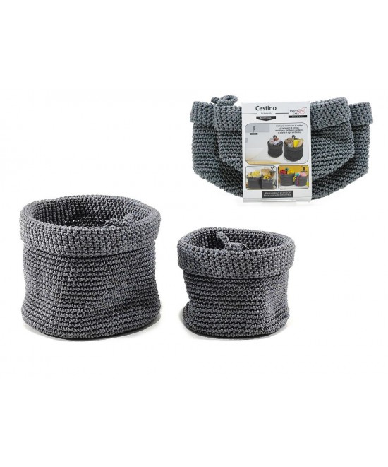 Καλάθι Γκρι Πλεκτό Φ15x12cm/Φ20x14cm Σετ 2Τμχ