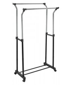 Κρεμάστρα Ρούχων Διπλή Επεκτεινόμενη Ασημί/Μαύρο Μέταλλο 88x43x106-170cm