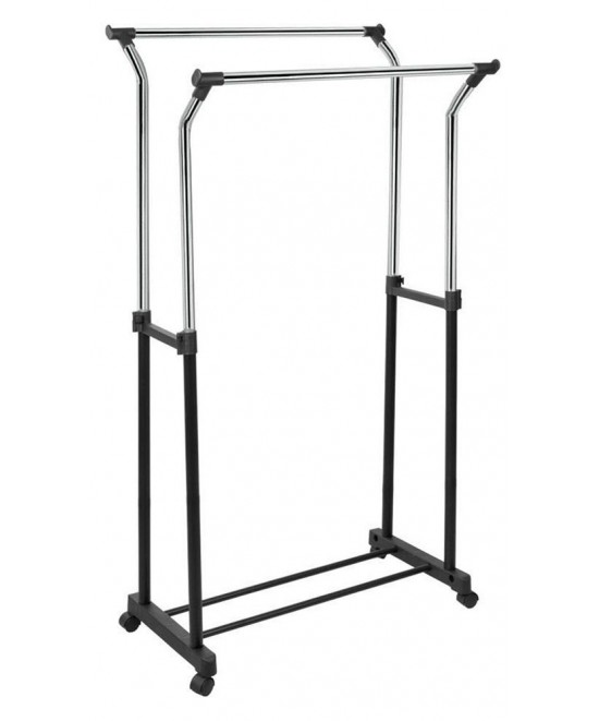 Κρεμάστρα Ρούχων Διπλή Επεκτεινόμενη Ασημί/Μαύρο Μέταλλο 88x43x106-170cm