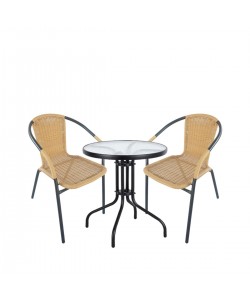 Σετ Τραπεζαρία Κήπου ArteLibre Earth Μέταλλο Μαύρο/Μπεζ Με 2 Πολυθρόνες