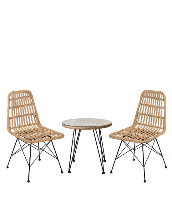 Σετ Τραπεζαρία Κήπου ArteLibre EUSEBIO Φυσικό/Μαύρο Μέταλλο/Rattan Με 2 Καρέκλες