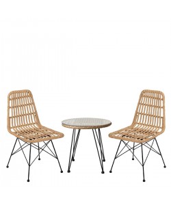 Σετ Τραπεζαρία Κήπου ArteLibre EUSEBIO Φυσικό/Μαύρο Μέταλλο/Rattan Με 2 Καρέκλες