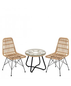 Σετ Τραπεζαρία Κήπου ArteLibre HOWARD Φυσικό/Μαύρο Μέταλλο/Rattan Με 2 Καρέκλες