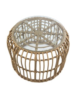 Τραπεζάκι Κήπου ArteLibre ALBIUS Φυσικό Rattan/Μέταλλο/Γυαλί Φ50x35cm